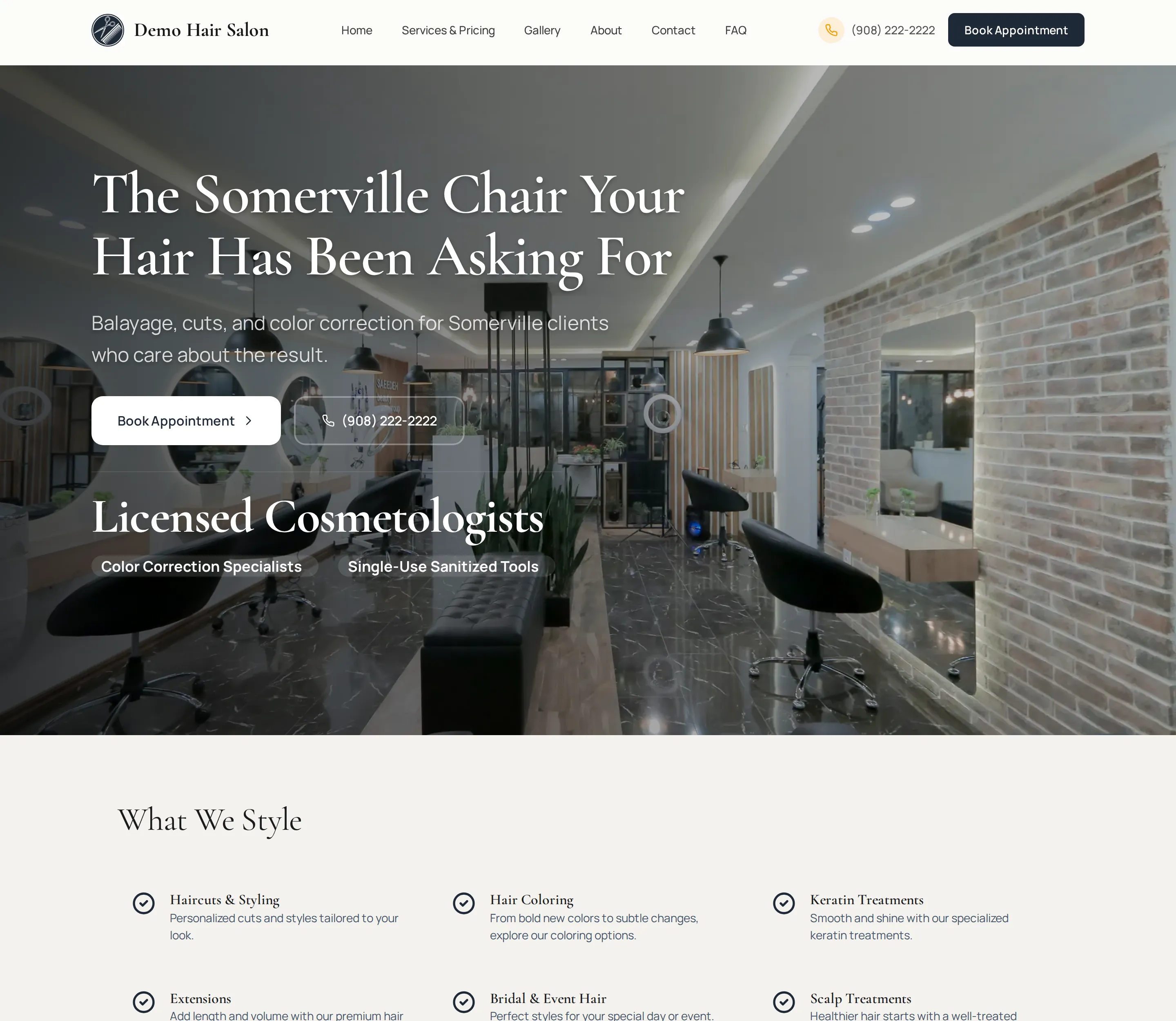 Demo Hair Salon, a live hair salon site built by Fasite