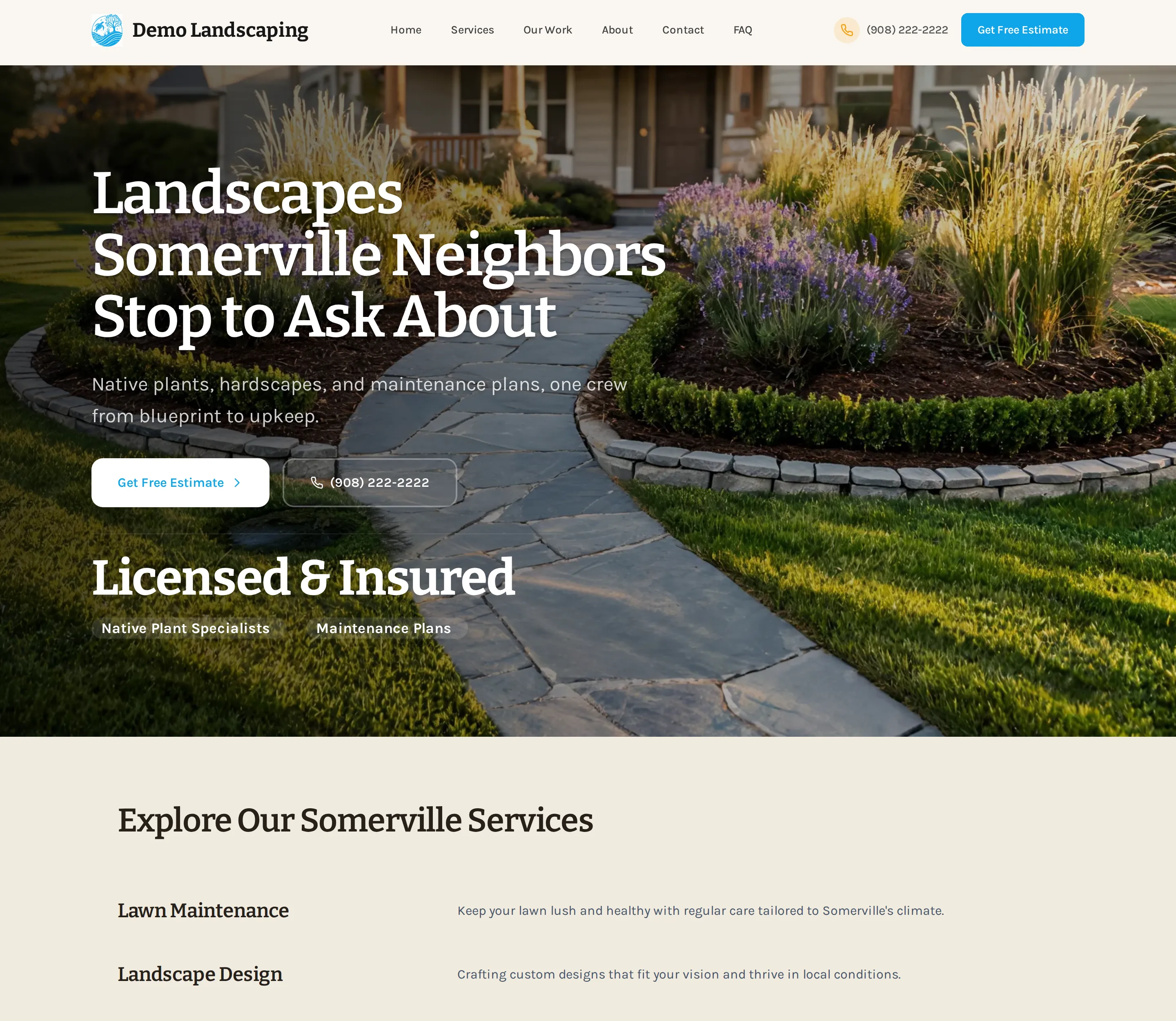Demo Landscaping, a live landscaping site built by Fasite