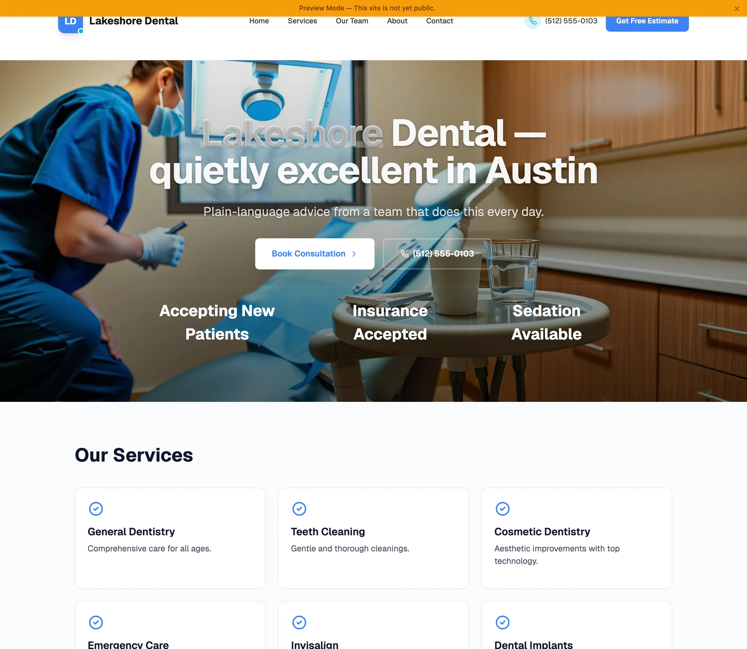 Lakeshore Dental, a dentist site generated by Fasite