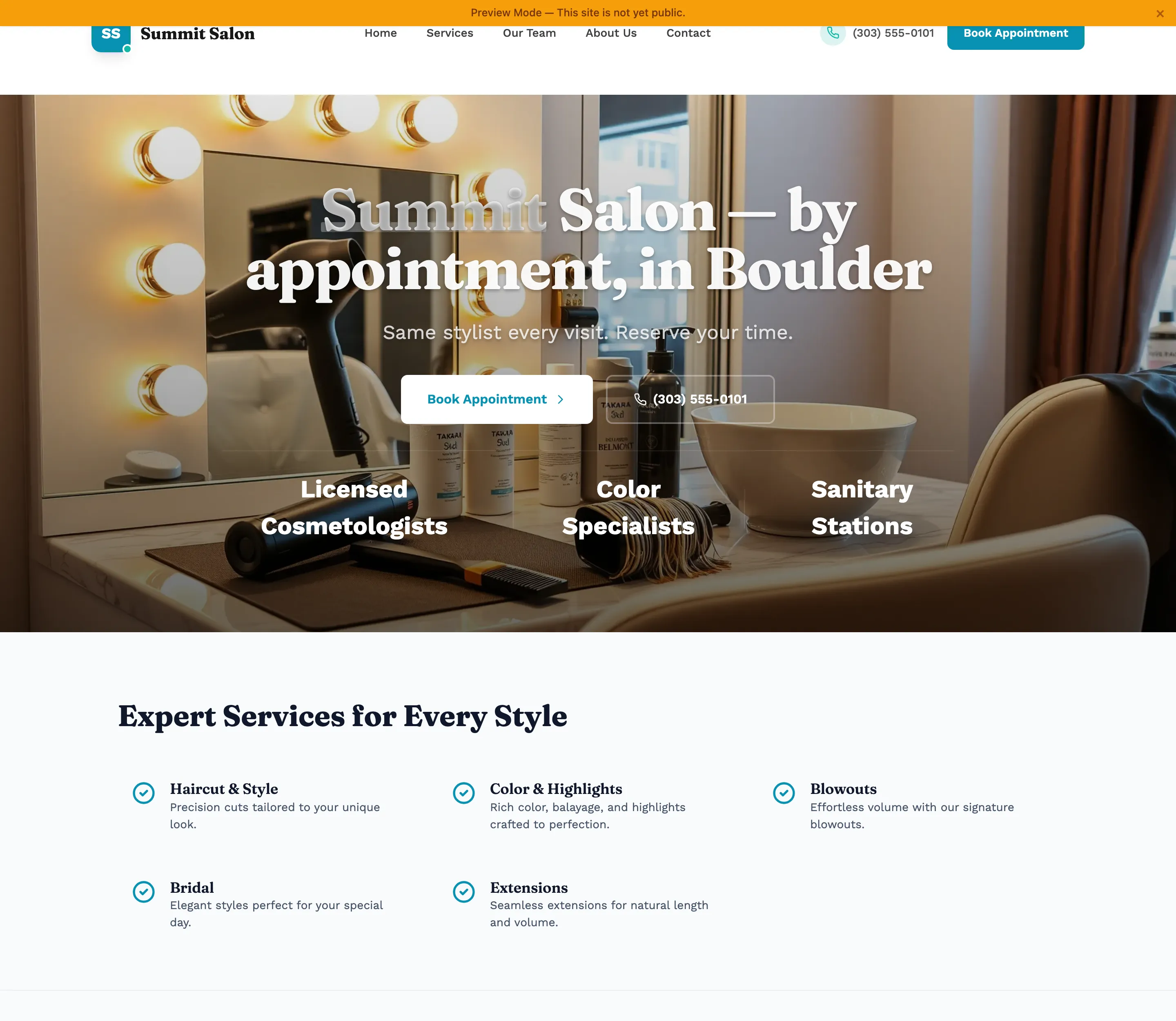 Summit Salon, a salon site generated by Fasite
