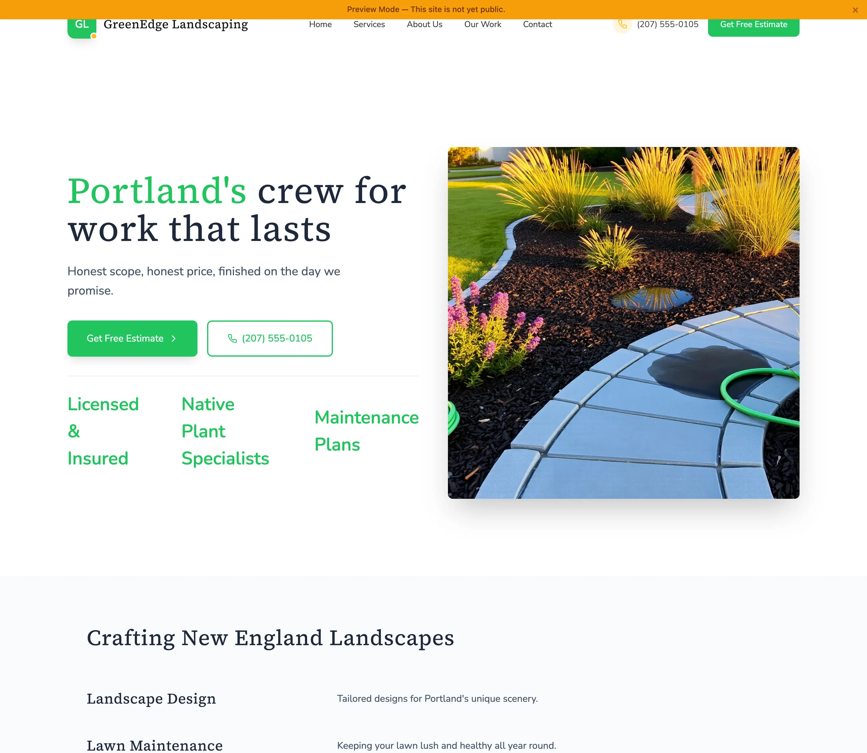 GreenEdge Landscaping, a landscaping site generated by Fasite